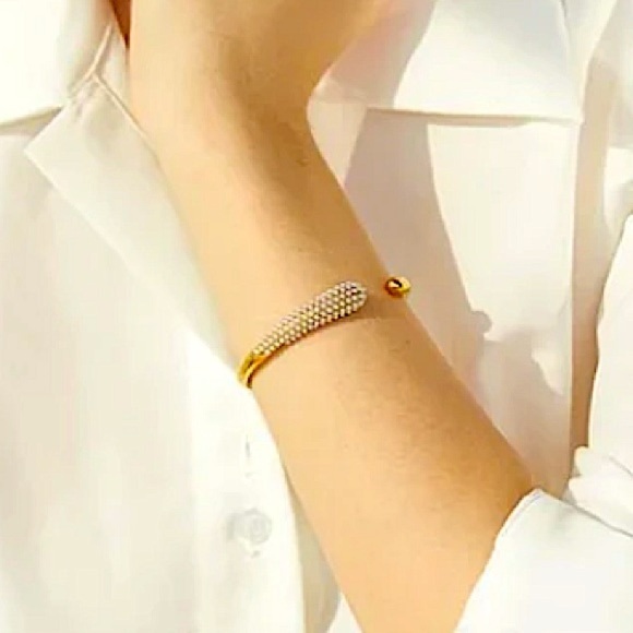Luxury Pearl Irregular Bangle Cuff Edgy Geometric Gold Plated Women’s - Picture 2 of 9